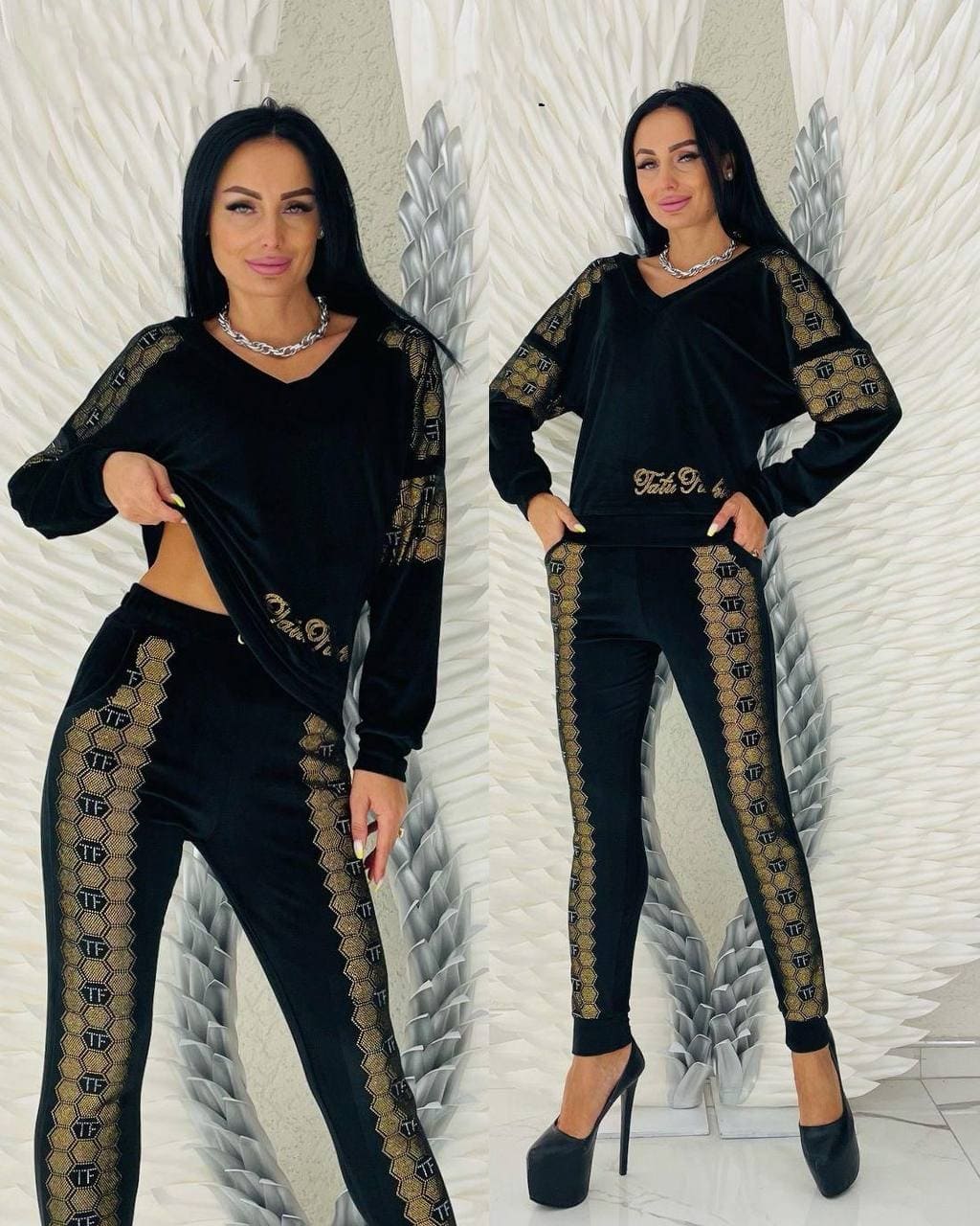 Women's fashion velvet set top & pants