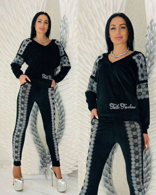 Women's fashion velvet set top & pants